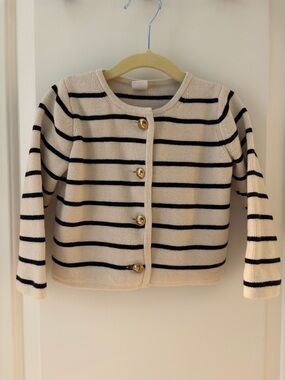 GAP Cream Cardigan with Black Stripes & Gold Buttons